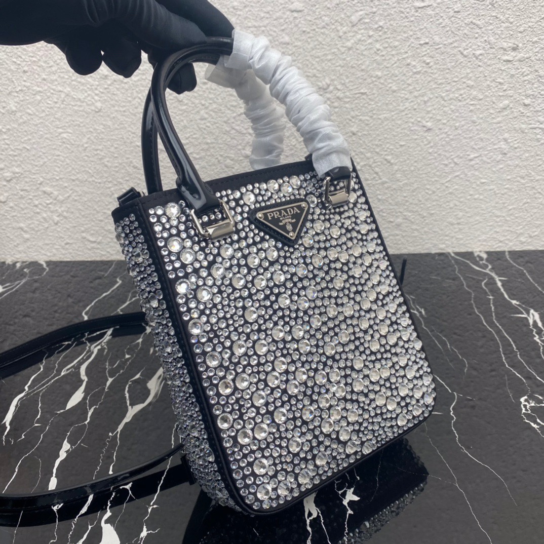 Prada Mini Synthetic Crystal Bucket Bag Shoulder Bag Black 1BA331